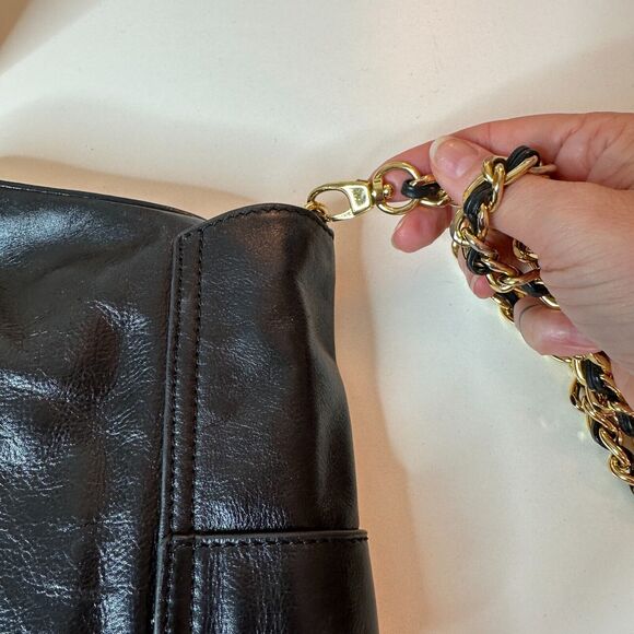 Badgley Mischka Black Leather Purse Detachable Chain Strap - Picture 13 of 16